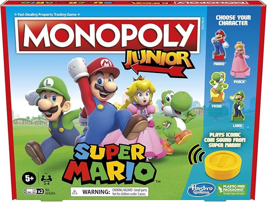 Monopoly Junior Super Mario Edition Board Game, Fun Kids' Ages 5 and Up, Explore The Mushroom Kingdom