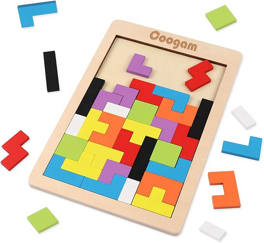 Coogam Wooden Puzzle Brain Teasers Toy Tangram Jigsaw Intelligence Colorful 3D Russian Blocks Game