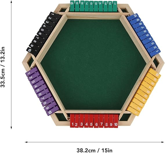 1-6 Players Shut The Box Dice Game, 6 Color Sided Wooden Board Table Math Game with 12 Dice