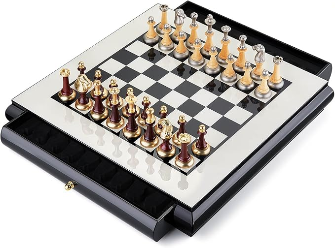 Wooden Chess Set, Large Size Board with 2 Built-in Storage Drawers, Board Games Chess Sets for Adults and Kids