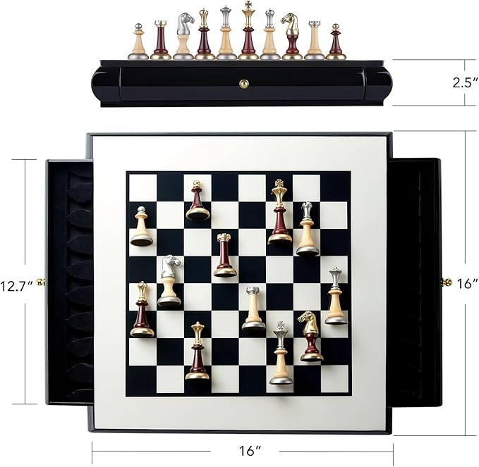 Wooden Chess Set, Large Size Board with 2 Built-in Storage Drawers, Board Games Chess Sets for Adults and Kids